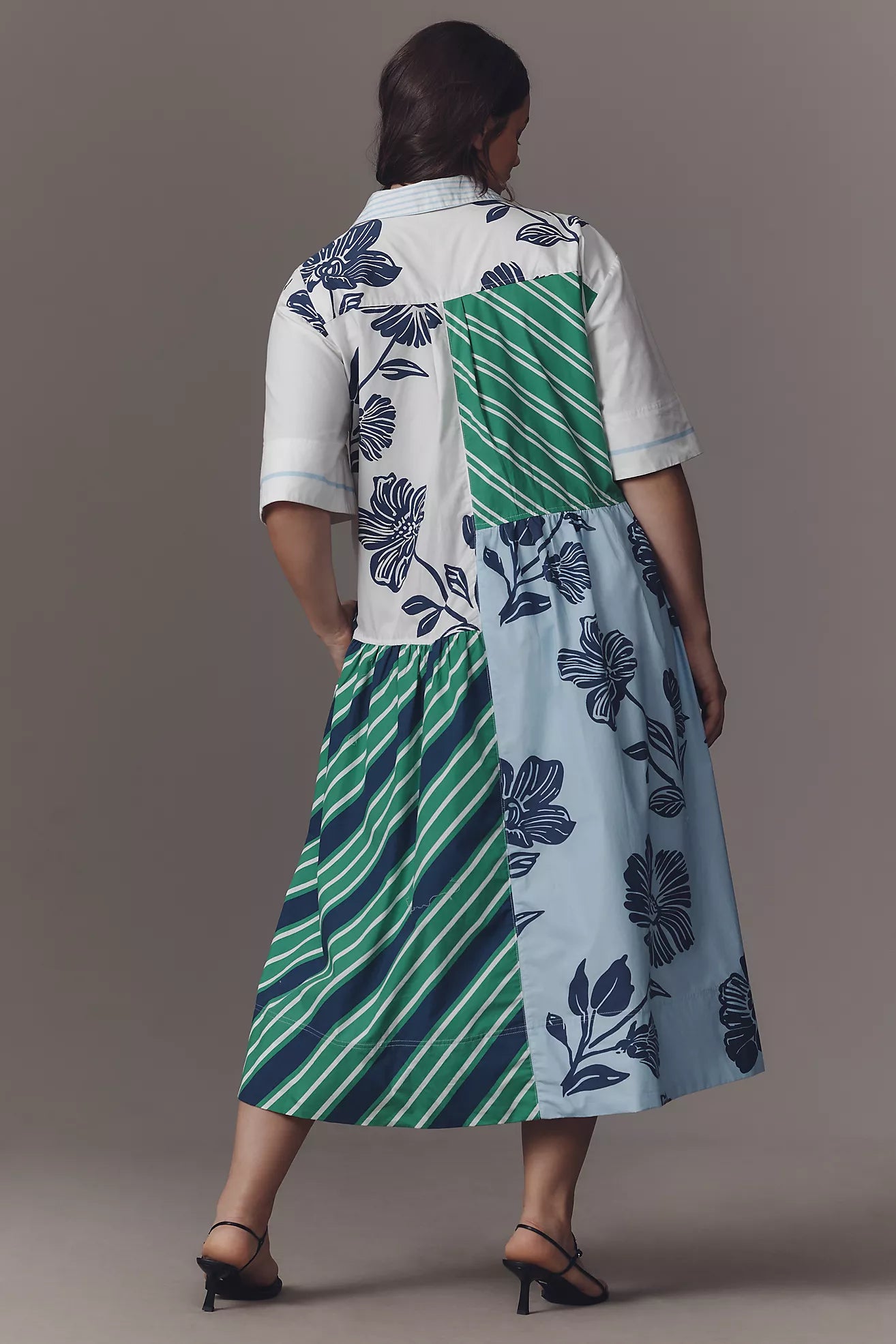 Maeve Mixed-Print Buttondown Dress