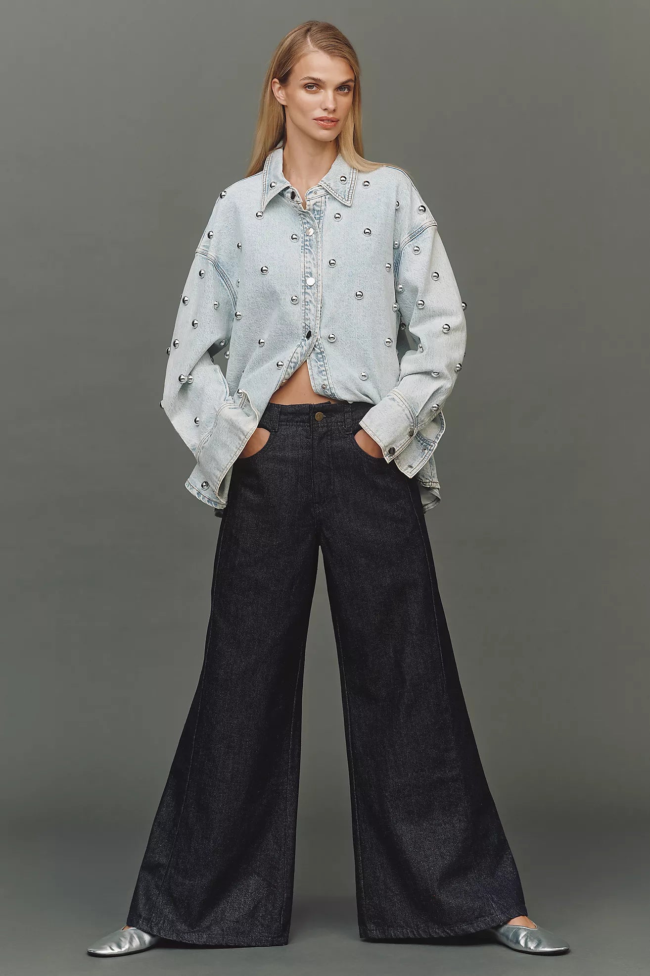 The Adi Sparkle Pull-On Mid-Rise Flare Trousers by Pilcro