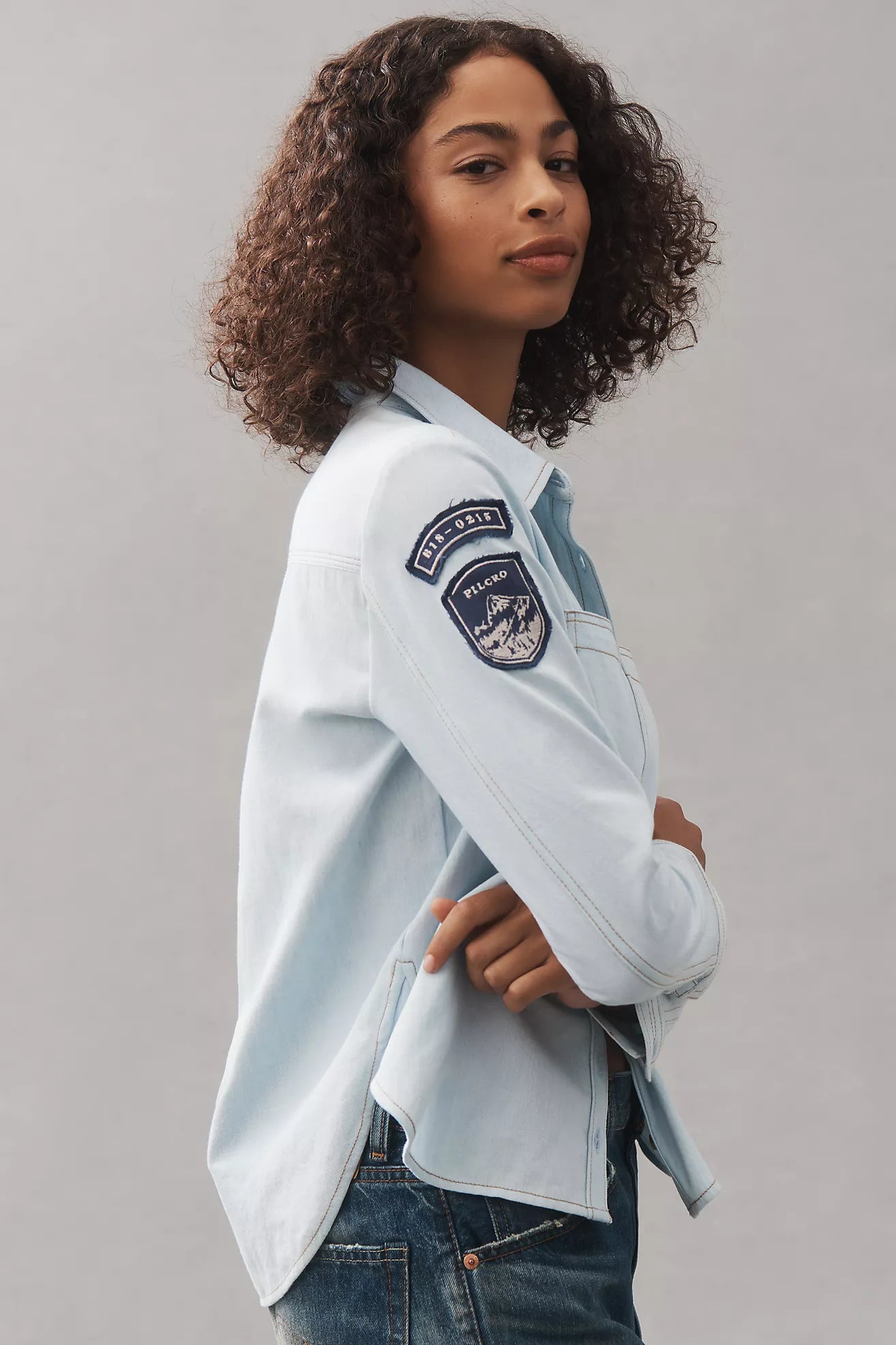 The Tabby Buttondown Patch Shirt by Pilcro