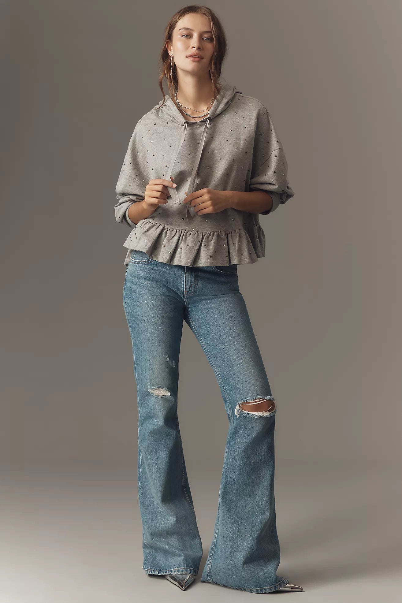 Pilcro Drop-Shoulder Flounce Hoodie