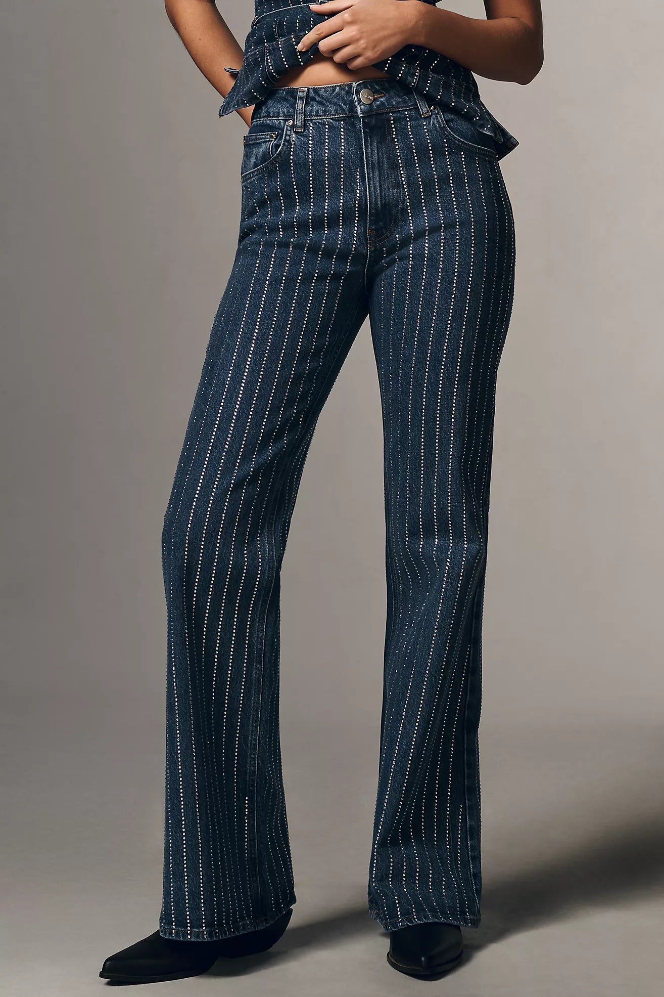 ALIGNE Diamante Embellished High-Rise Flare Jeans