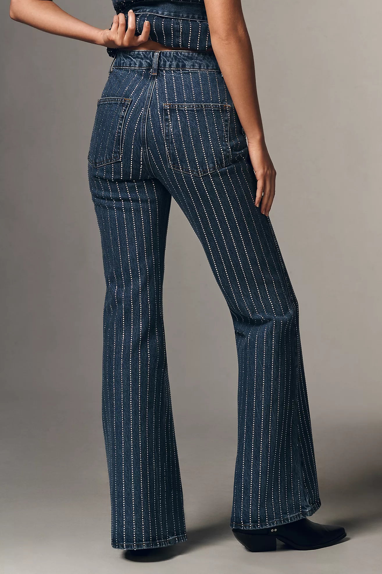 ALIGNE Diamante Embellished High-Rise Flare Jeans