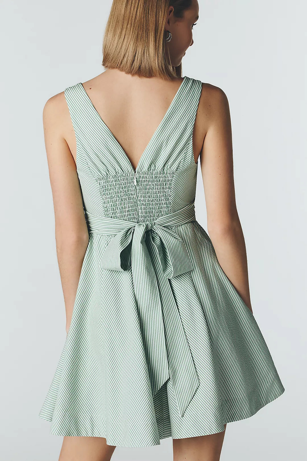 Maeve Sleeveless V Neck Seersucker Mini Dress