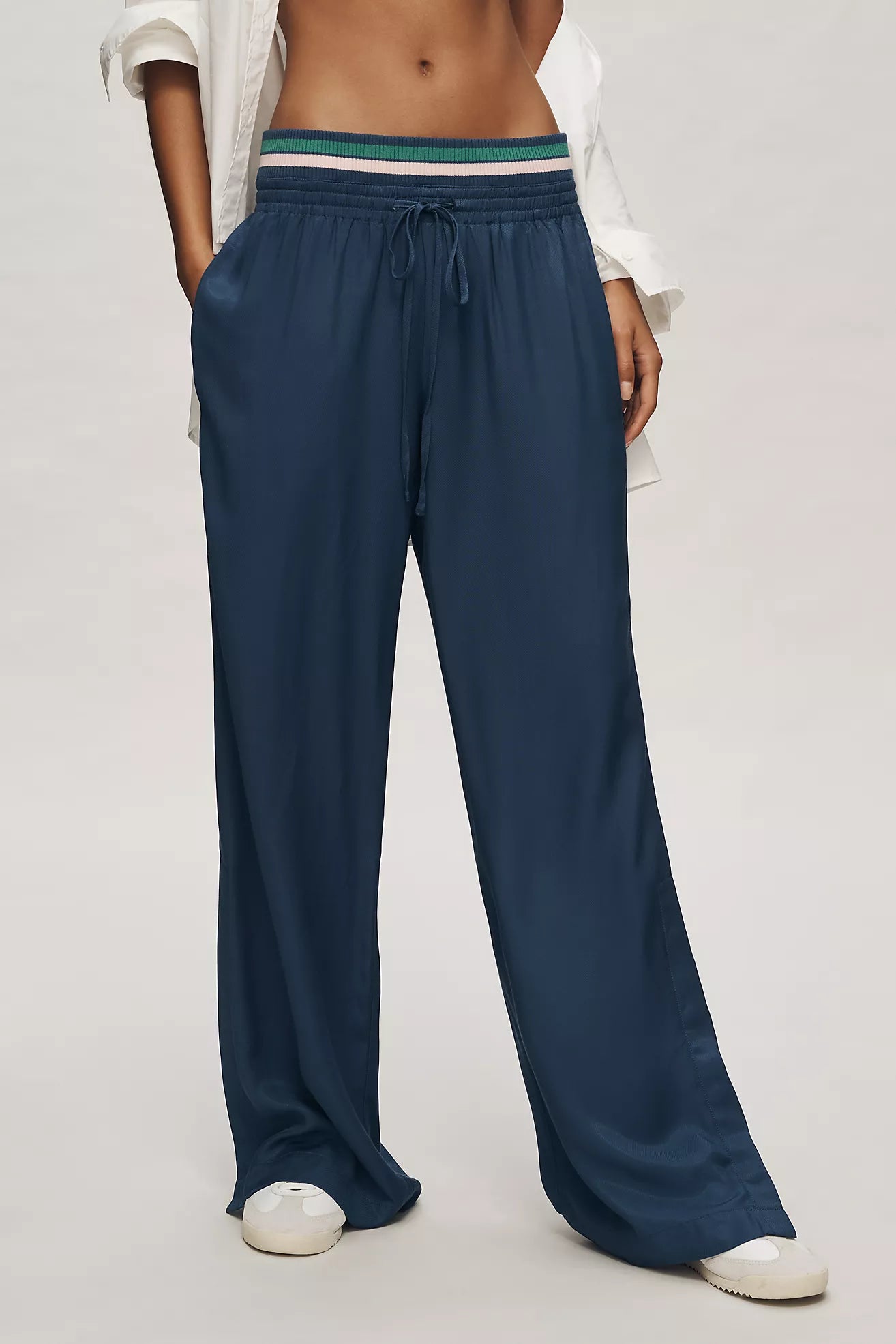 Maeve Ribbed Waist Wide-Leg Track Pants