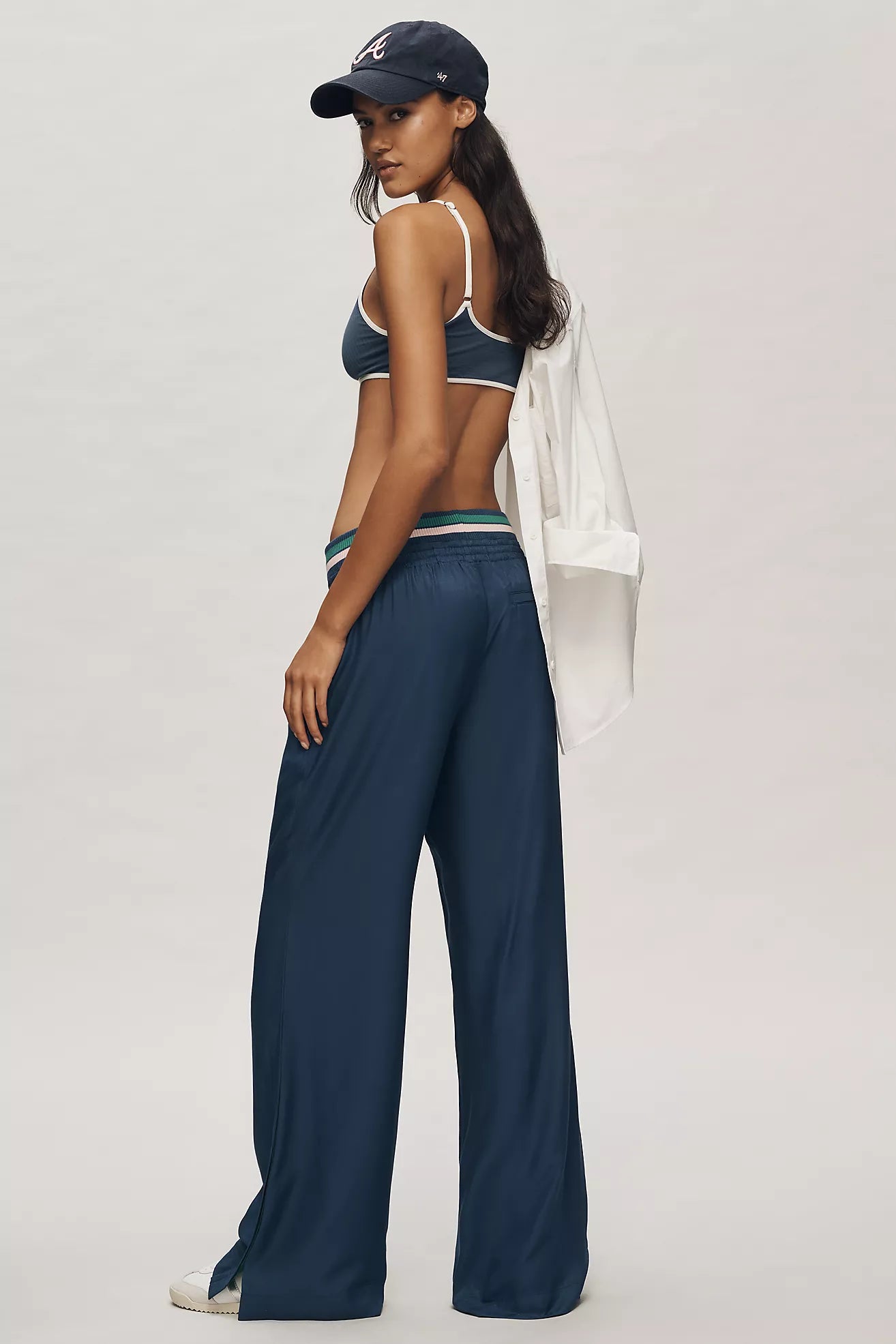 Maeve Ribbed Waist Wide-Leg Track Pants