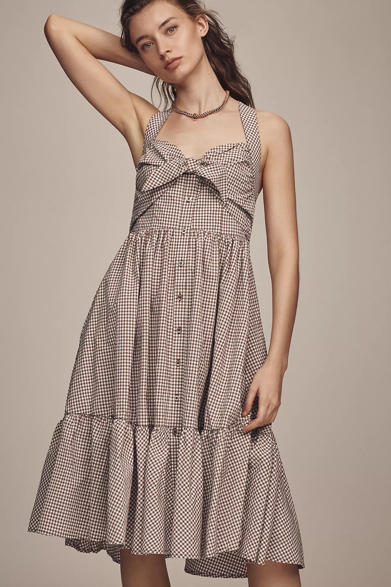 Maeve Halter Bow-Front Midi Dress