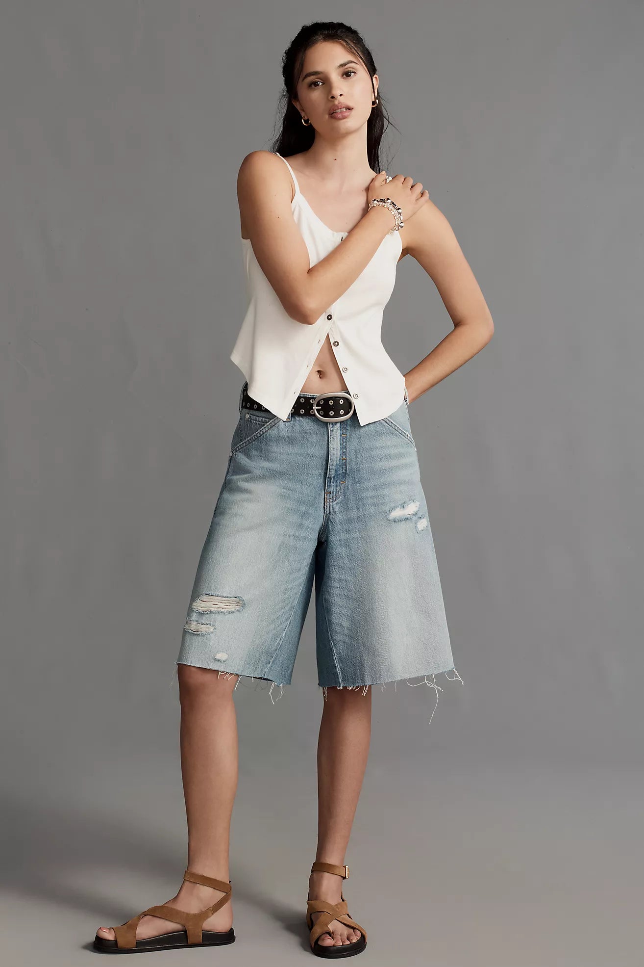 Pilcro Elastic-Back Denim Bermuda Shorts