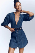 Load image into Gallery viewer, Pilcro Puff-Sleeve Denim Shirt Dress

