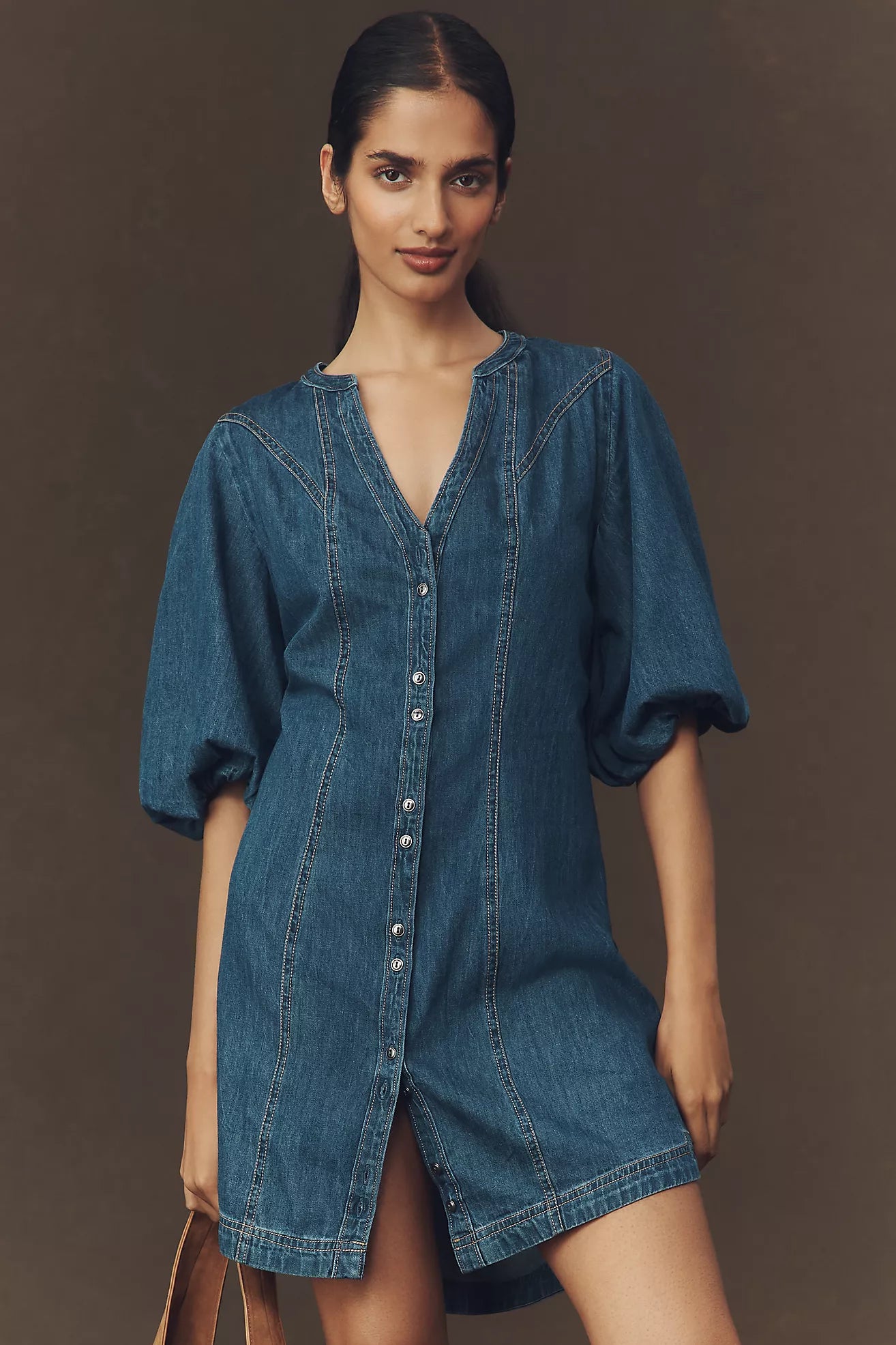 Pilcro Puff-Sleeve Denim Shirt Dress