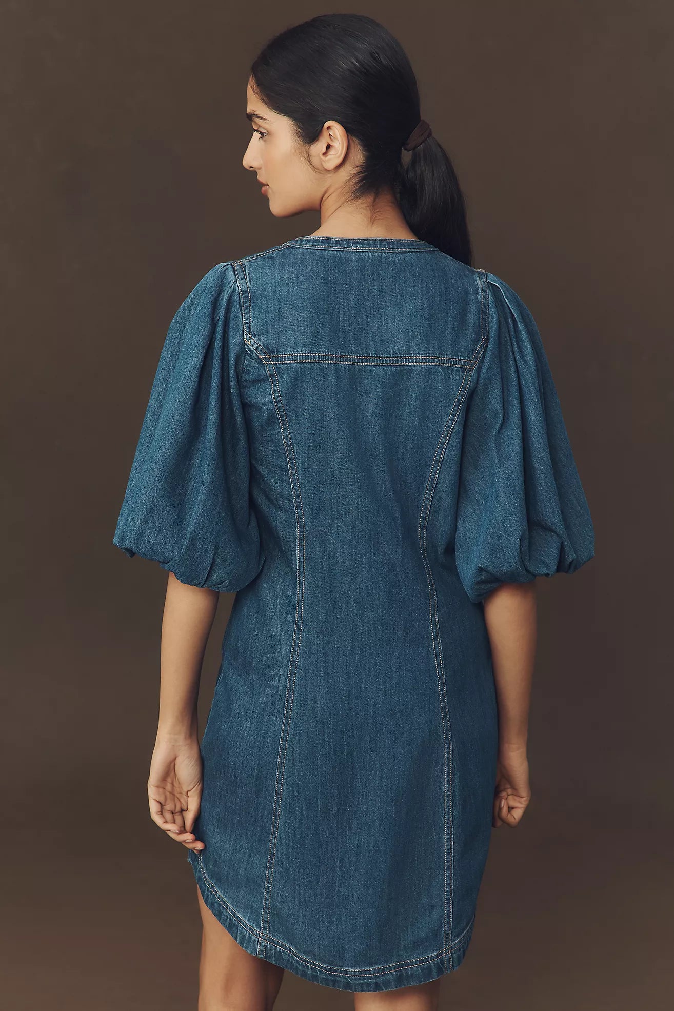 Pilcro Puff-Sleeve Denim Shirt Dress