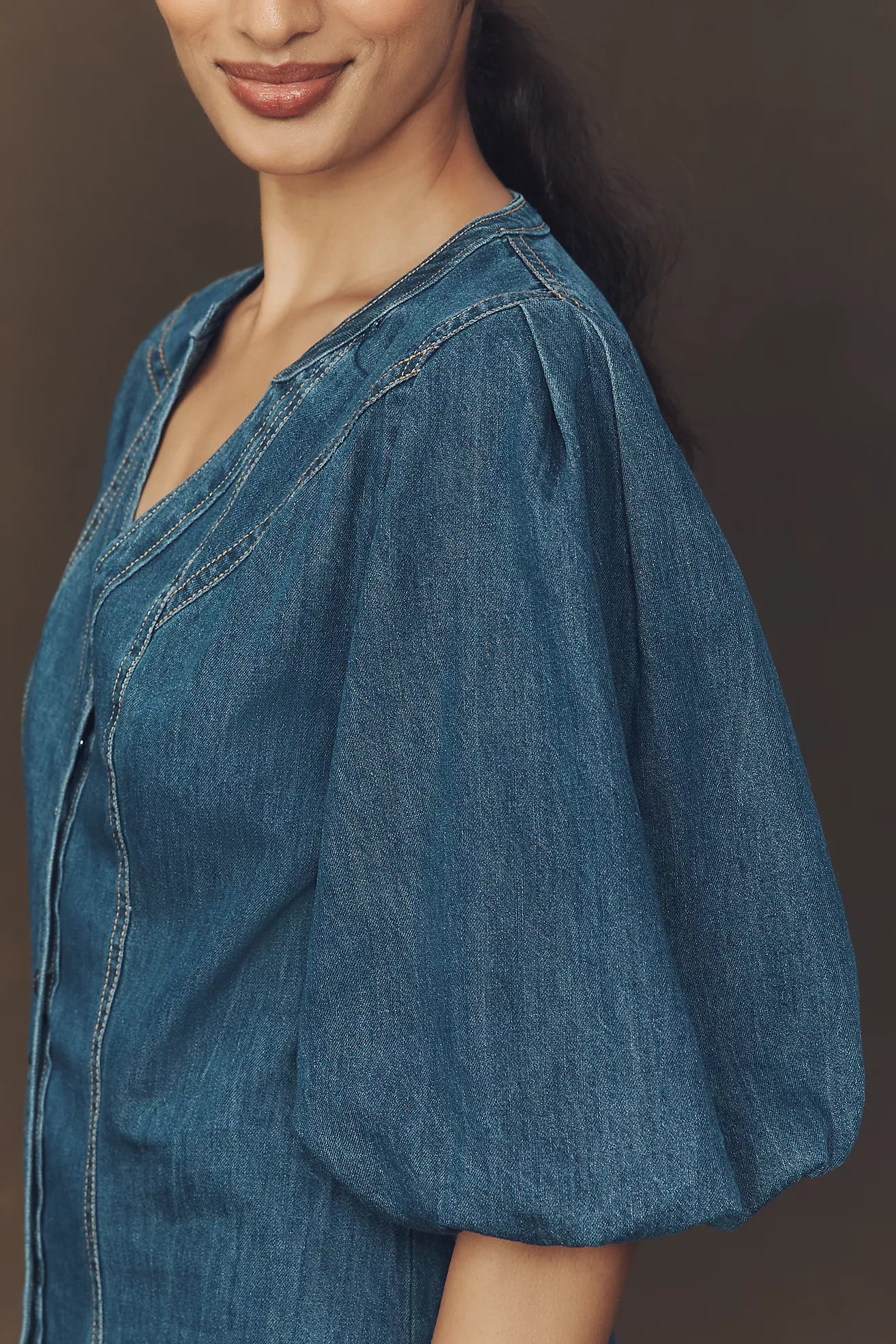 Pilcro Puff-Sleeve Denim Shirt Dress