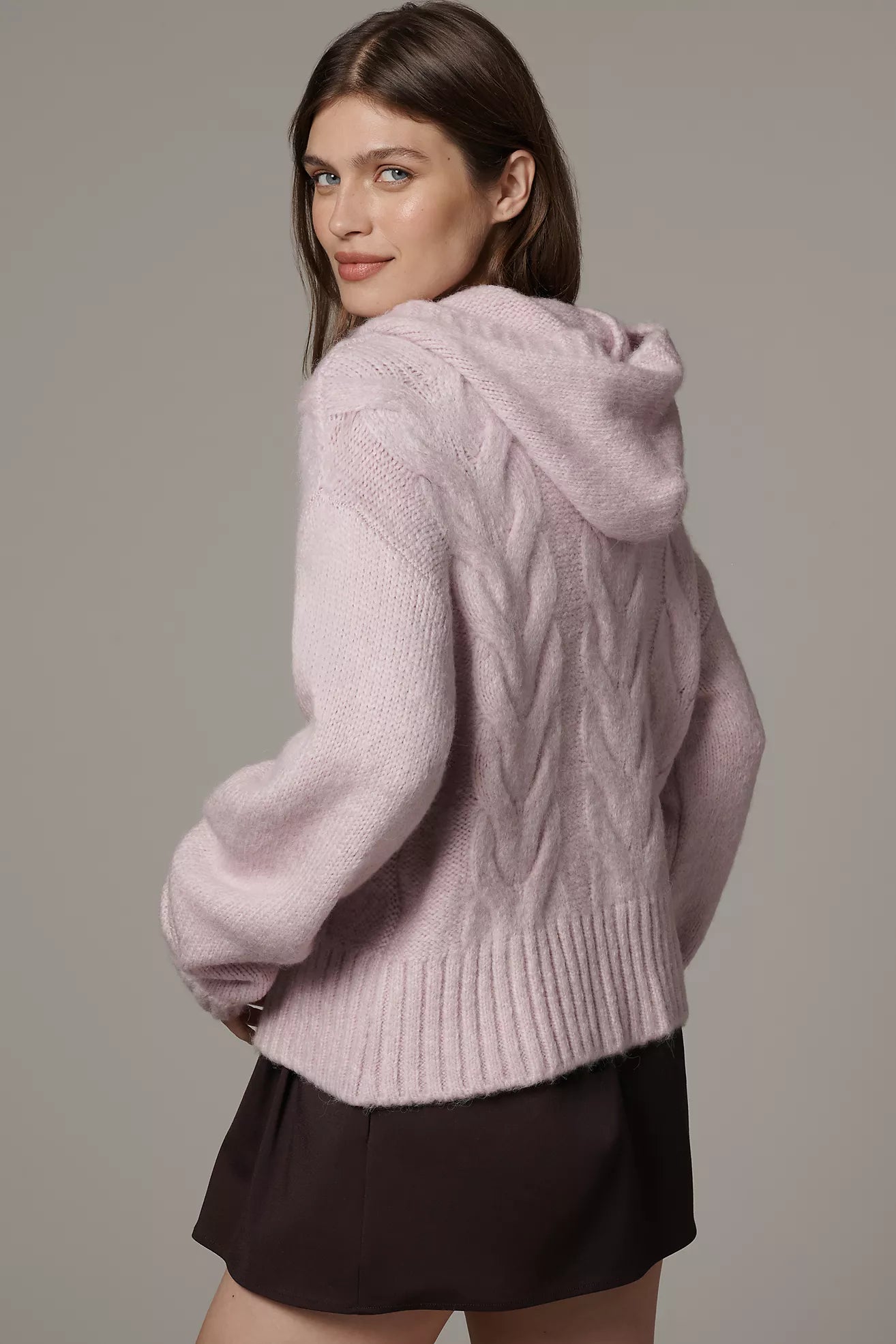 Maeve Embroidered Flower Hooded Cable-Knit Sweater