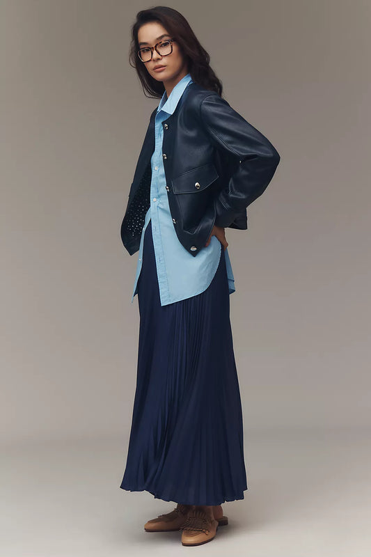 Maeve Crew-Neck Faux Leather Jacket