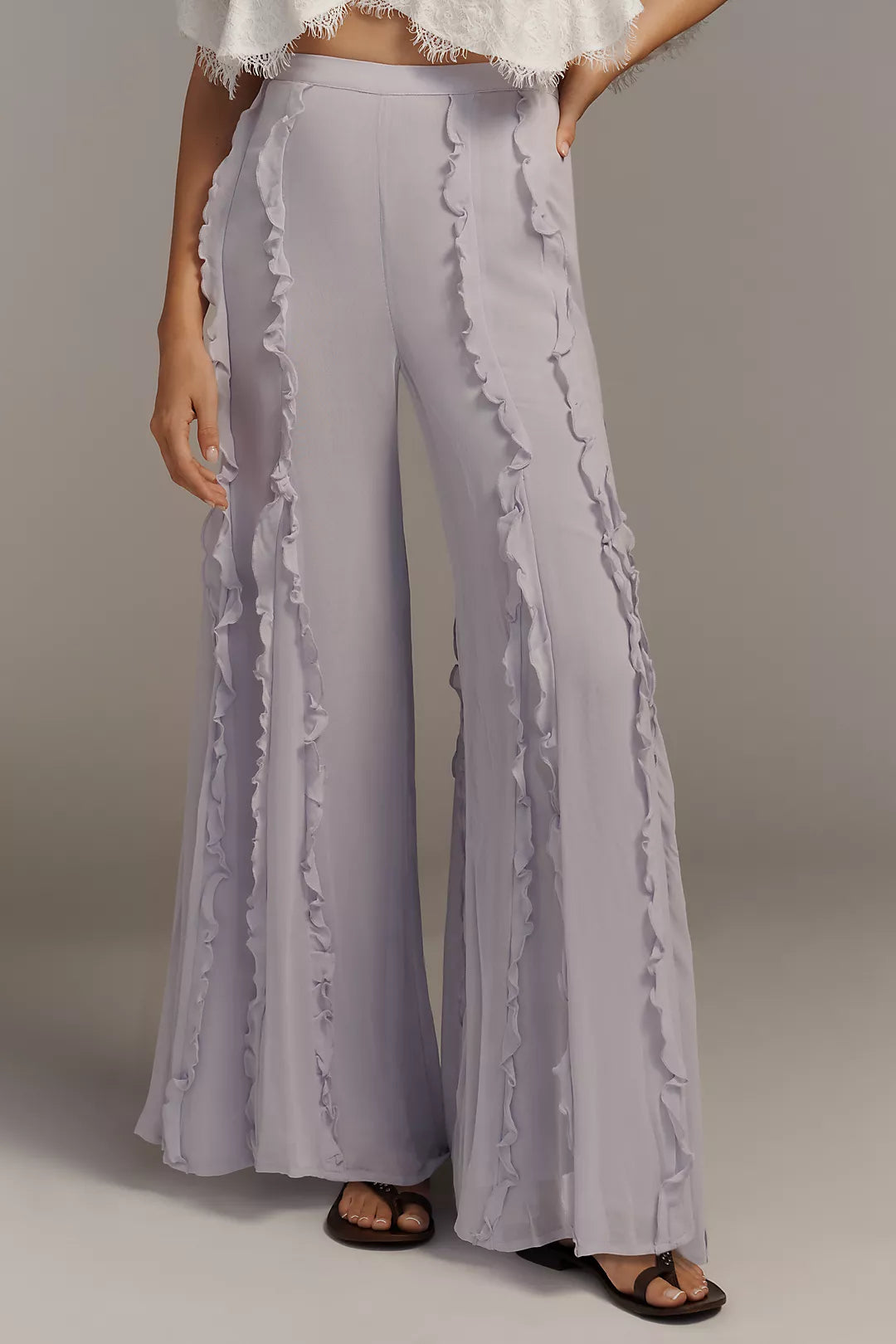 By Anthropologie Sheer Ruffle Flare Pants