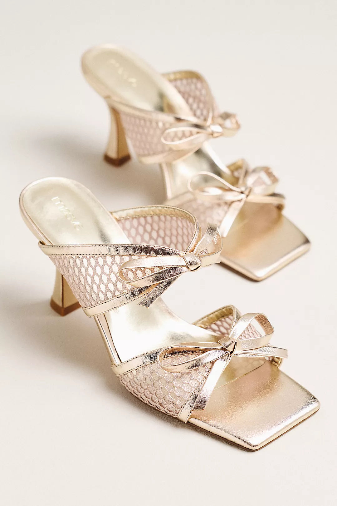 Maeve Mesh Double-Bow Open-Toe Heels