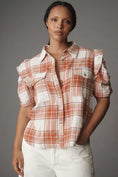 Load image into Gallery viewer, The Ozzi Plaid Ruffle-Sleeve Buttondown Shirt by Pilcro
