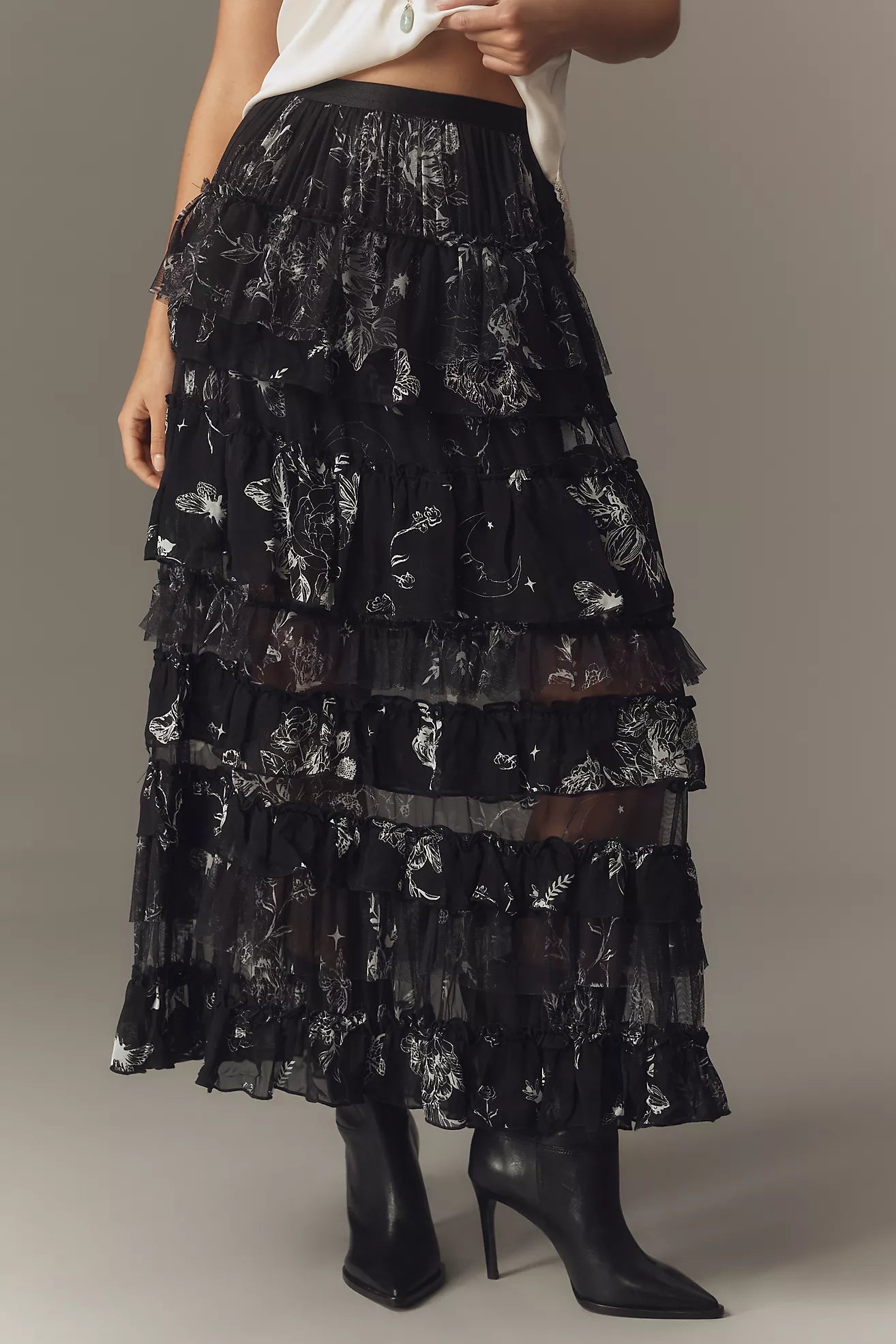 By Anthropologie Ruffled Tulle Petticoat Maxi Skirt