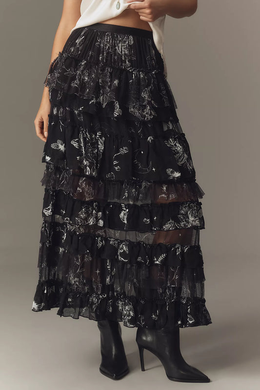 By Anthropologie Ruffled Tulle Petticoat Maxi Skirt