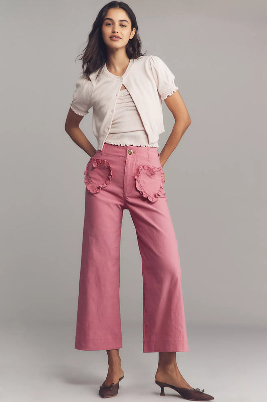 The Colette Heart Pocket Crop Wide Leg Pants by Maeve