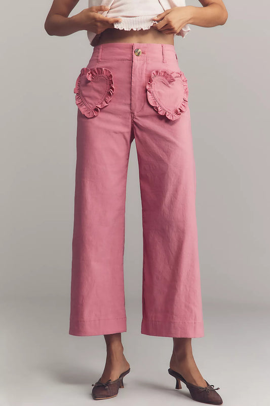 The Colette Heart Pocket Crop Wide Leg Pants by Maeve