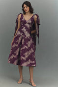Load image into Gallery viewer, BHLDN Violet Jacquard Shoulder-Tie Fit & Flare Midi Dress
