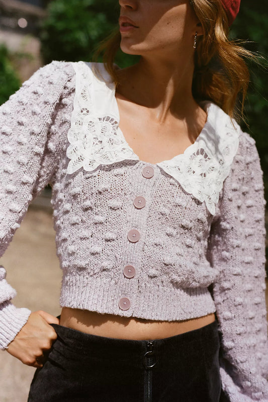 By Anthropologie Balloon-Sleeve Collared Cardigan Sweater