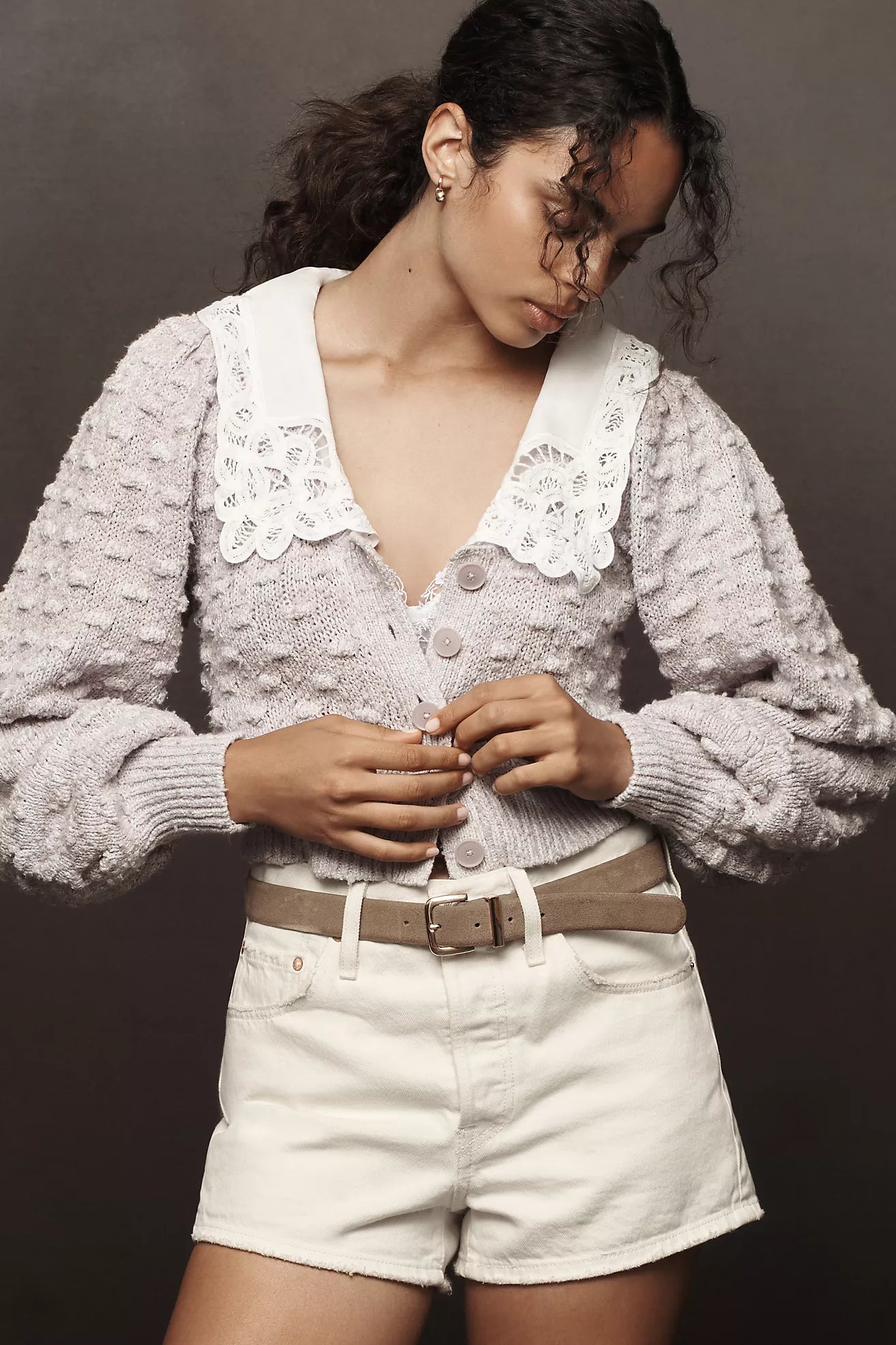 By Anthropologie Balloon-Sleeve Collared Cardigan Sweater
