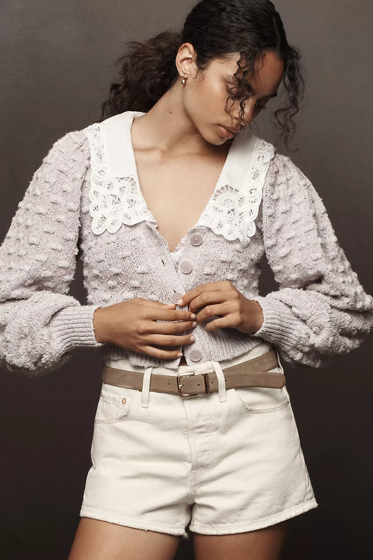 By Anthropologie Balloon-Sleeve Collared Cardigan Sweater
