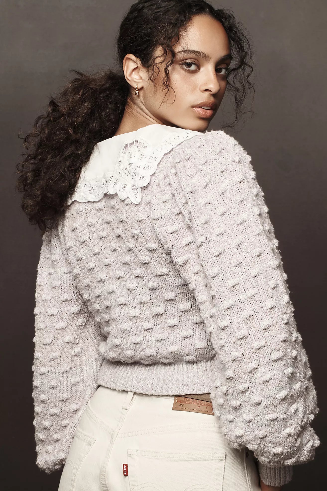 By Anthropologie Balloon-Sleeve Collared Cardigan Sweater