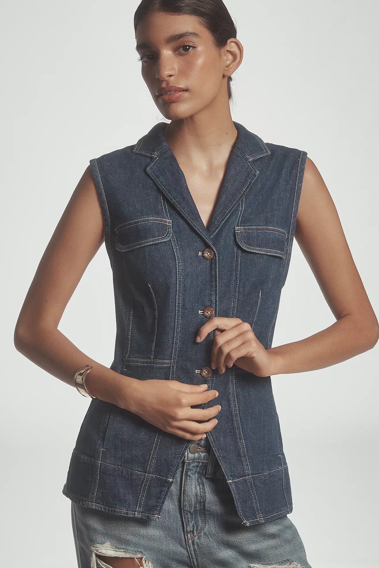 Pilcro Longline Denim Vest
