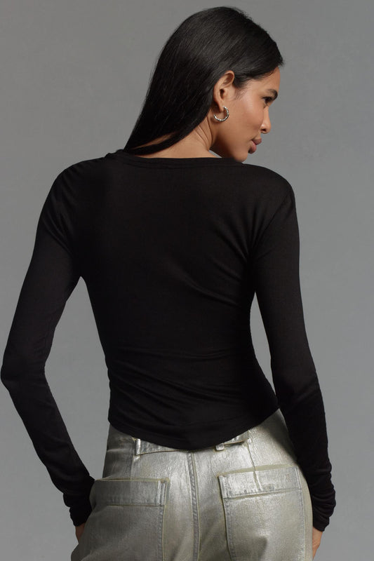 By Anthropologie Long-Sleeve Beaded Appliqué Top