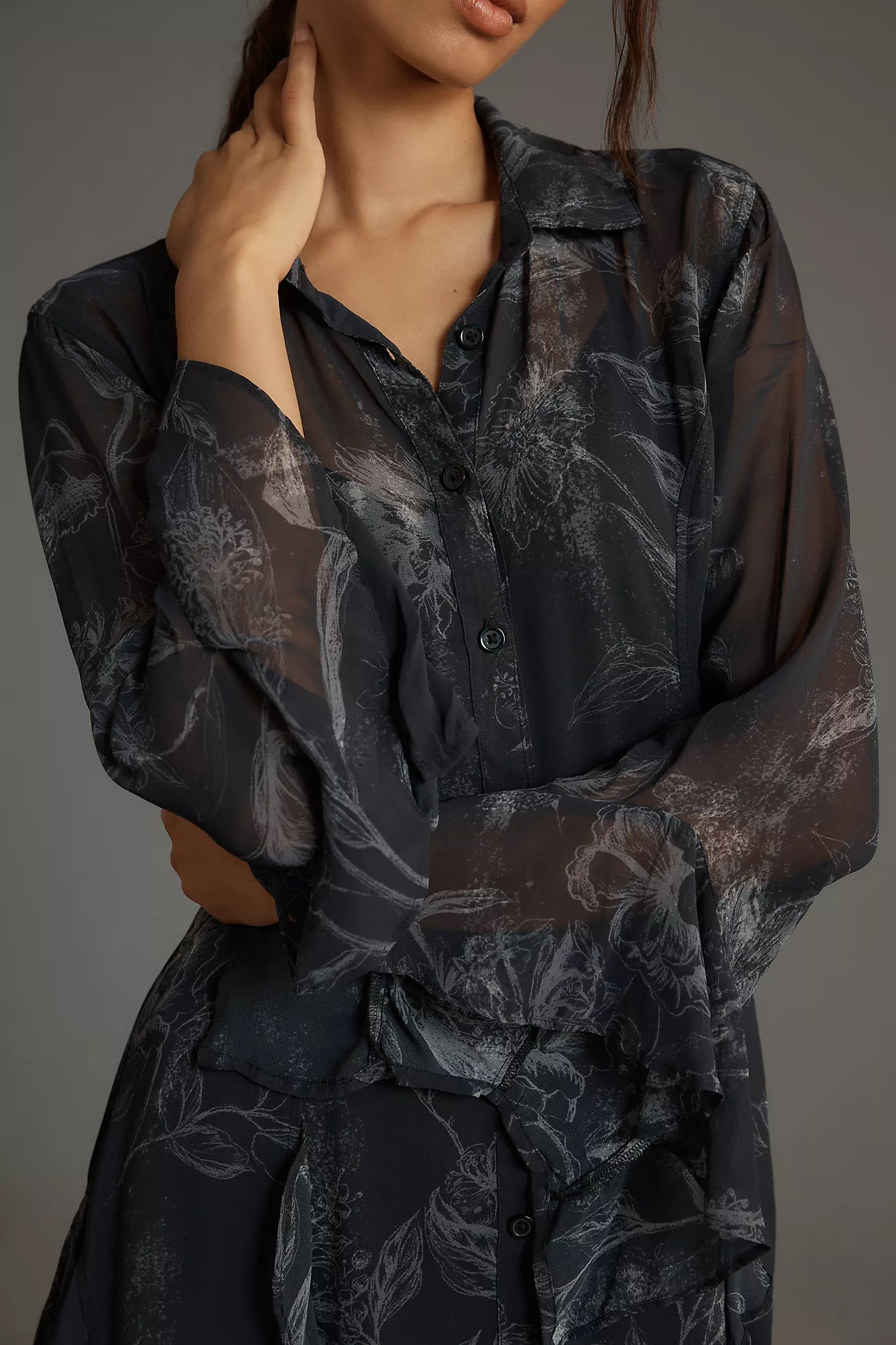 By Anthropologie Long-Sleeve Sheer Mini Dress