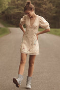 Load image into Gallery viewer, By Anthropologie Linen Blend Puff-Sleeve V-Neck Mini Dress
