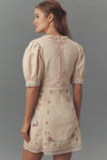 Load image into Gallery viewer, By Anthropologie Linen Blend Puff-Sleeve V-Neck Mini Dress
