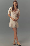 Load image into Gallery viewer, By Anthropologie Linen Blend Puff-Sleeve V-Neck Mini Dress
