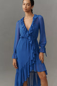 Load image into Gallery viewer, By Anthropologie Long-Sleeve Ruffled Asymmetric Midi Dress
