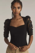 Load image into Gallery viewer, Dolan Left Coast Faux-Leather Cutwork Puff-Sleeve Blouse

