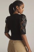 Load image into Gallery viewer, Dolan Left Coast Faux-Leather Cutwork Puff-Sleeve Blouse

