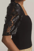 Load image into Gallery viewer, Dolan Left Coast Faux-Leather Cutwork Puff-Sleeve Blouse
