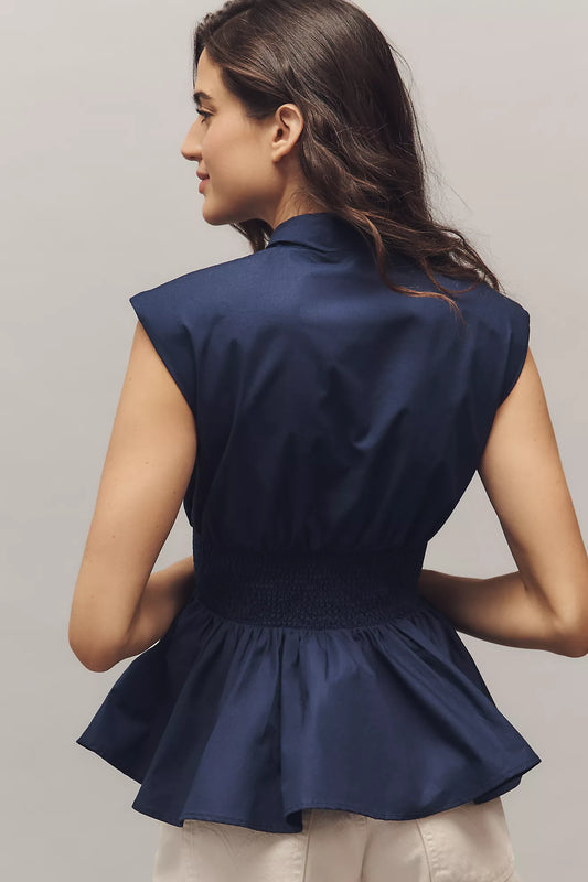 The Tommie Cap-Sleeve Smocked Front-Zip Shirt