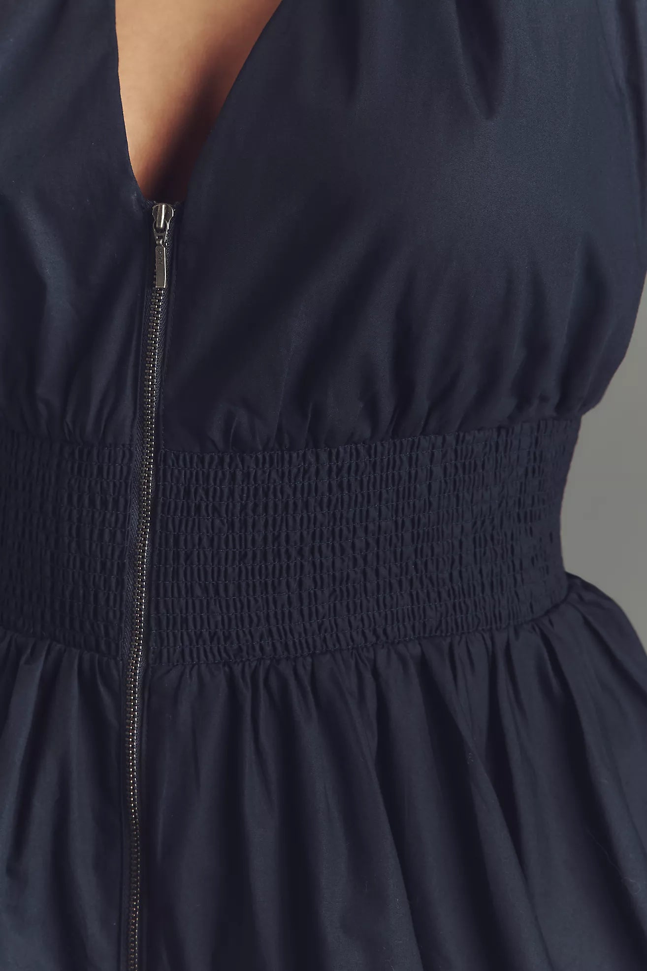 The Tommie Cap-Sleeve Smocked Front-Zip Shirt