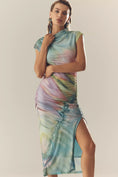 Load image into Gallery viewer, The Maya Ruched Cowl-Neck Mesh Dress
