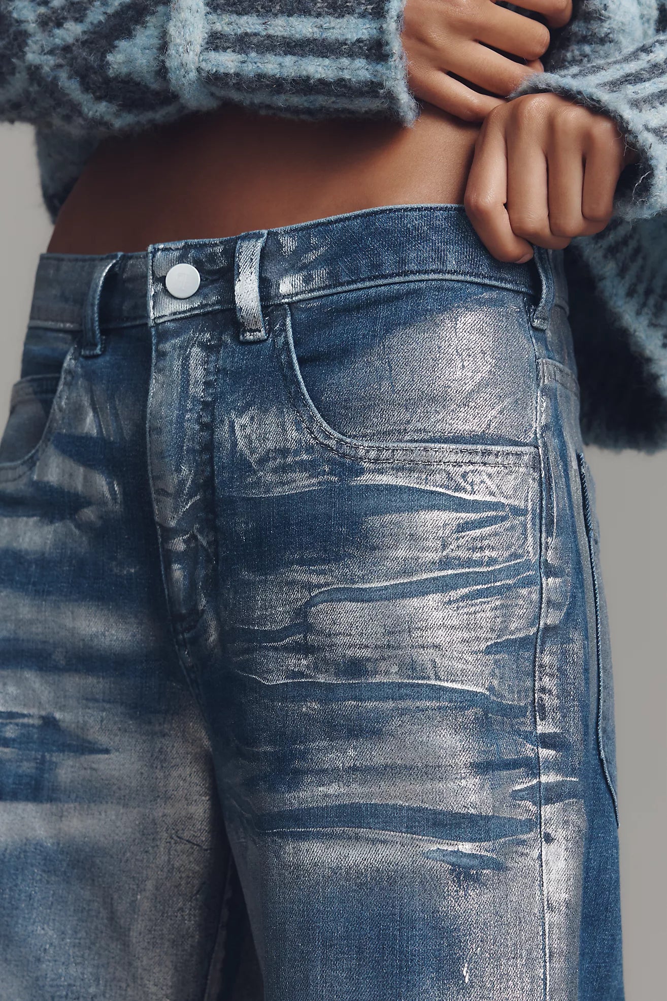 The Rylan Metallic Relaxed High-Rise Flare Jeans by Pilcro