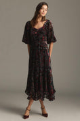 Load image into Gallery viewer, Hutch Printed Twist-Front Puff-Sleeve Ruffle-Hem Dress
