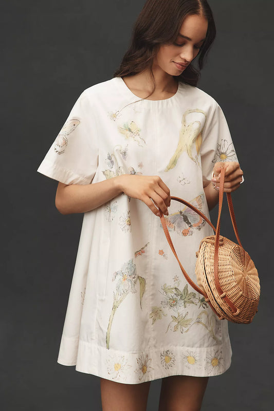 The Emmy Short-Sleeve Swing Mini Dress by Maeve: Swan Gossip Edition