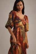 Load image into Gallery viewer, Hutch Printed Twist-Front Puff-Sleeve Ruffle-Hem Dress
