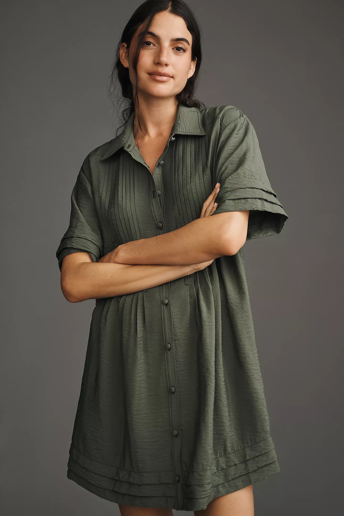 Pilcro Short-Sleeve Pintuck Tunic Shirt Dress