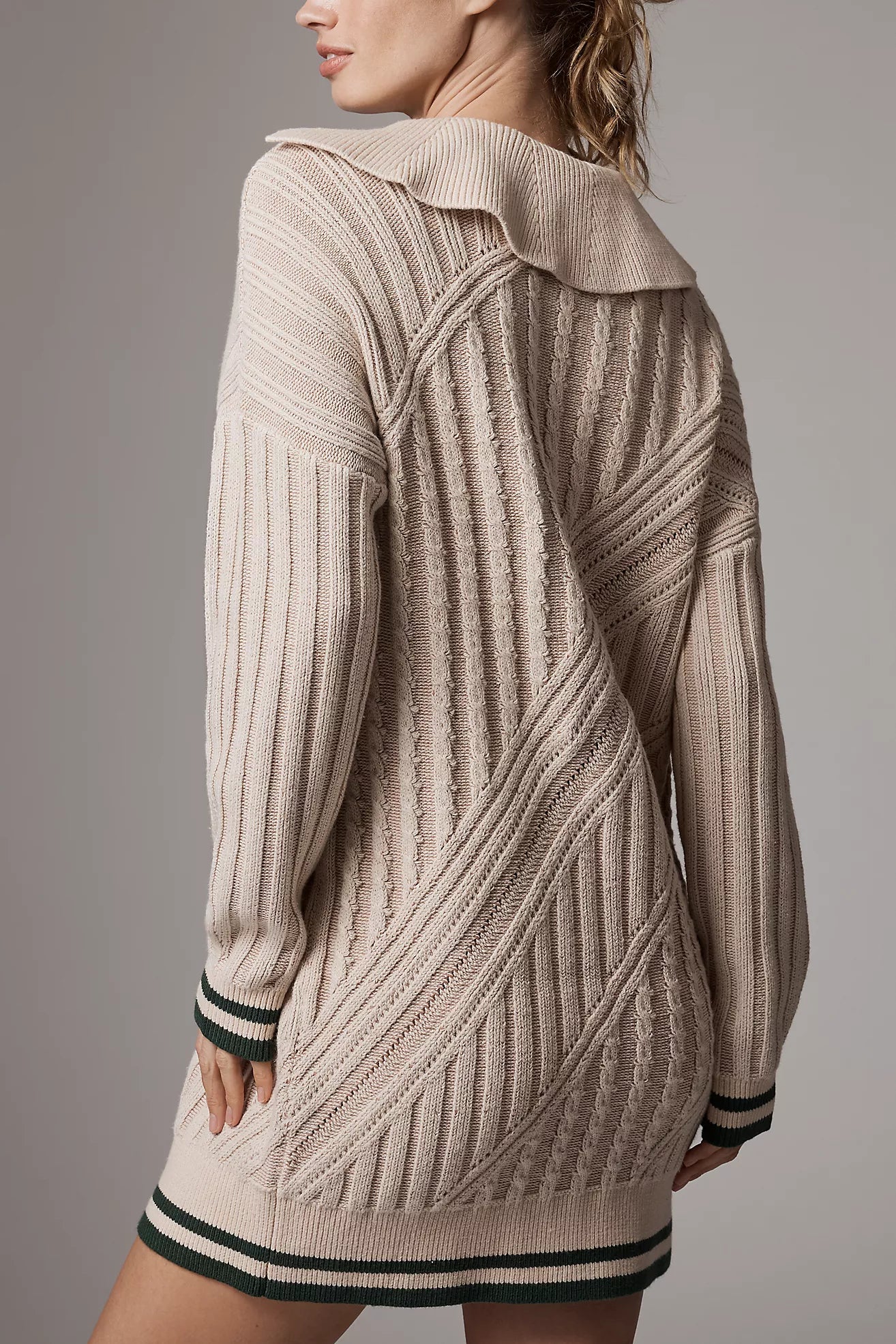 Maeve Cabled Long-Sleeve Zip-Neck Sweater Dress