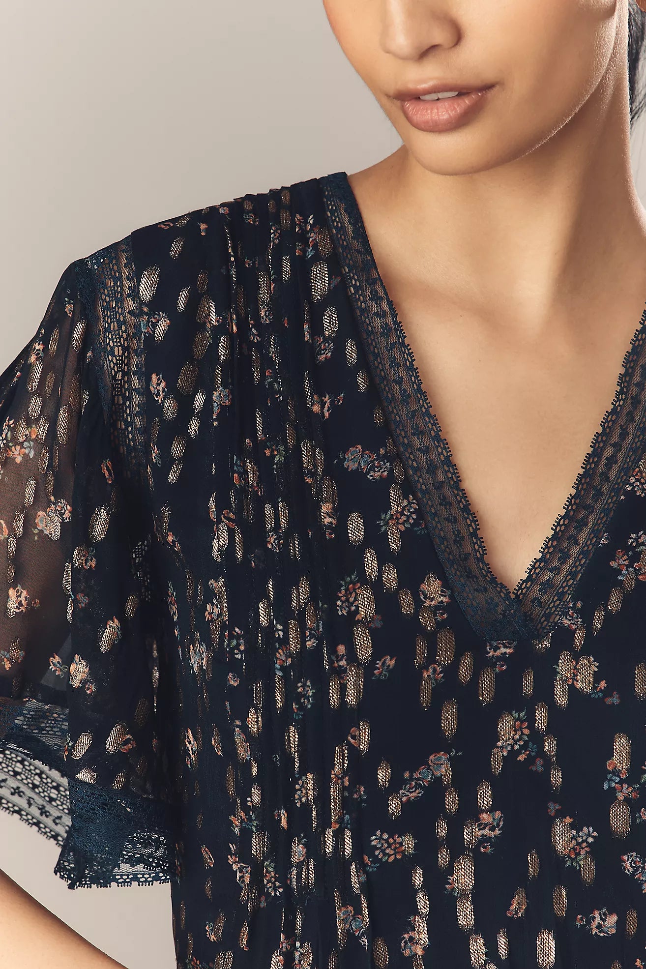 Maeve V-Neck Lurex Tiered Mini Dress