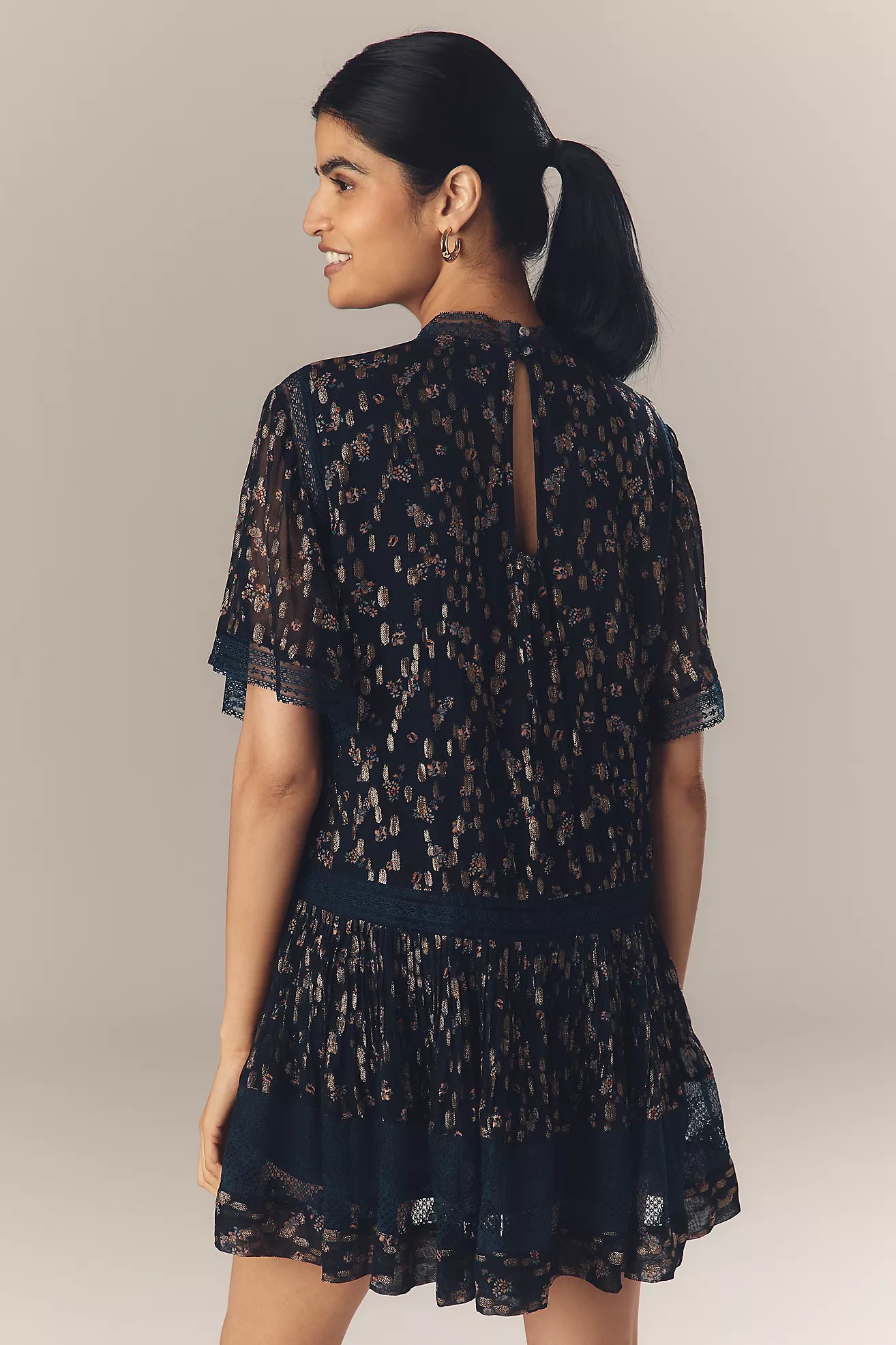 Maeve V-Neck Lurex Tiered Mini Dress